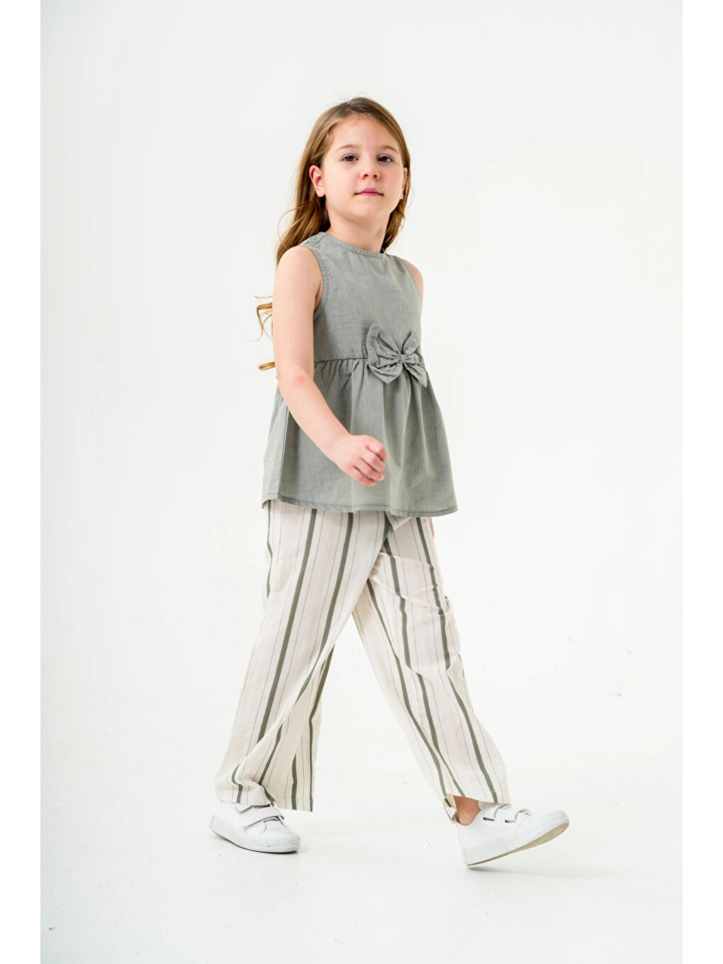 Yeşil Kurdela Detaylı Kız Çocuk Takım 3834-3