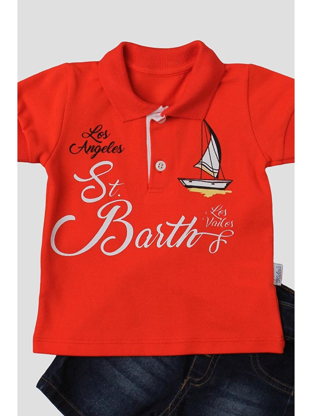 Turuncu Erkek bebek pamuklu polo takım pantolon üst ikili takım-1