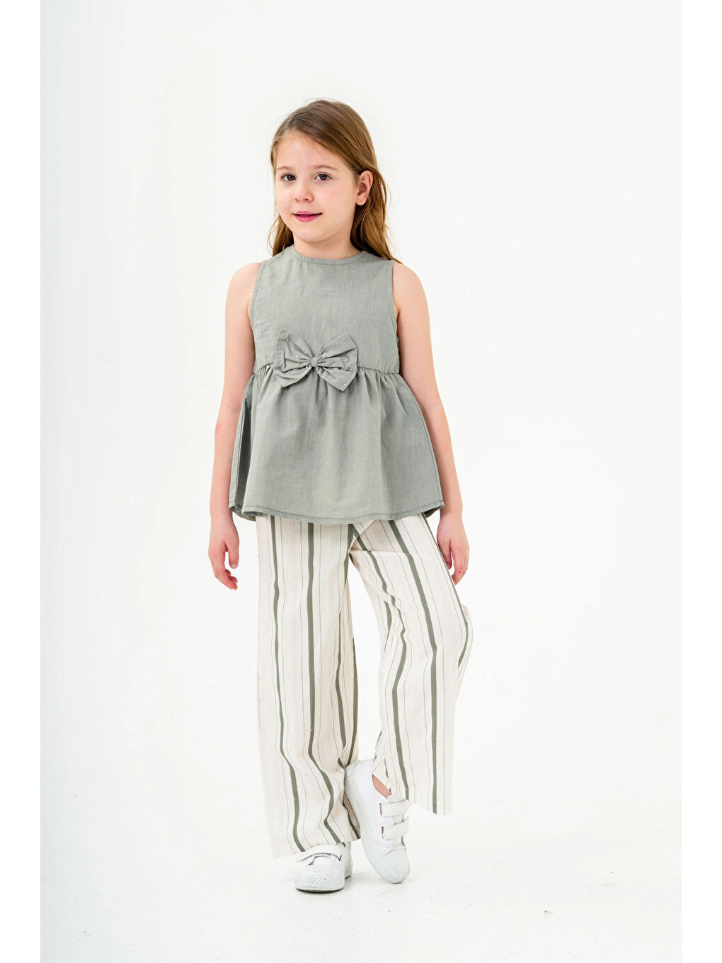 Yeşil Kurdela Detaylı Kız Çocuk Takım 3834-4