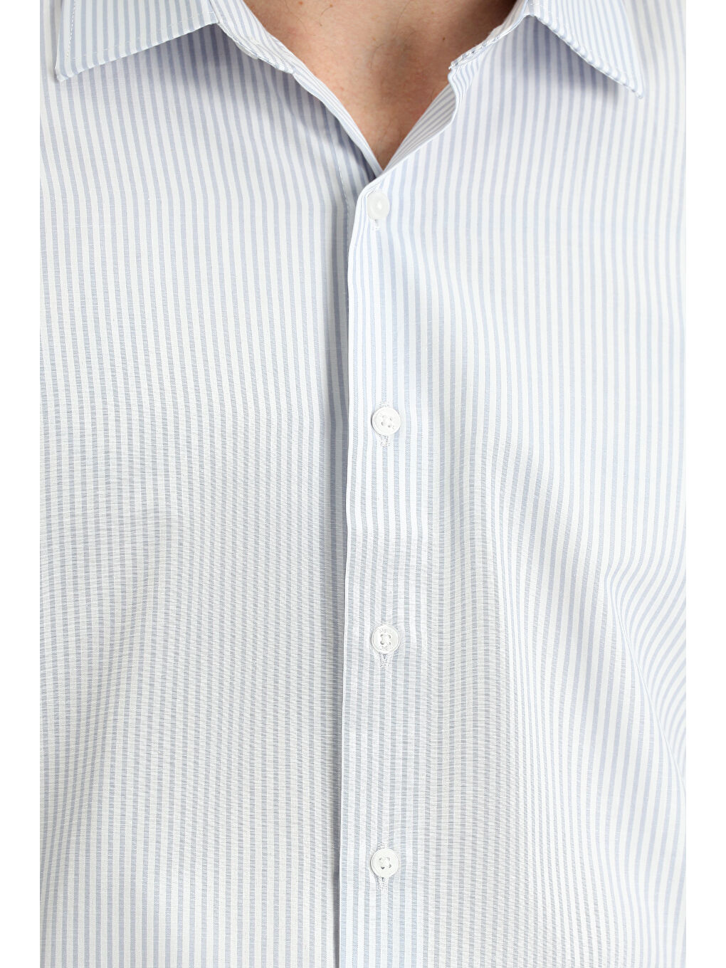 Gri Uzun Kol Slim Fit Dar Kesim Çizgili Pamuklu Gömlek-2