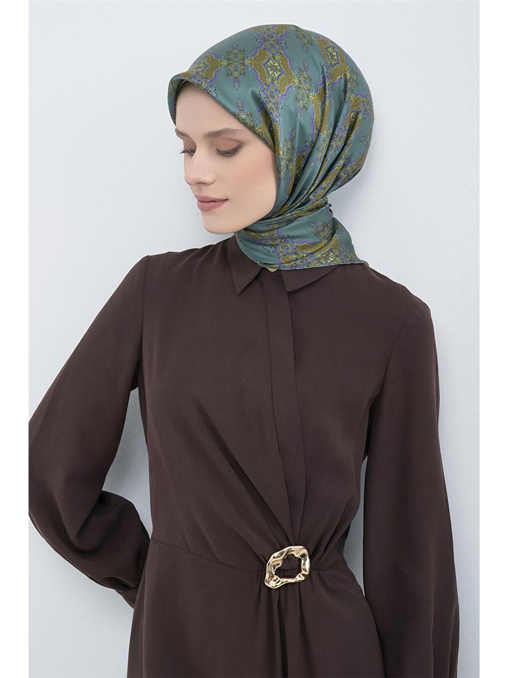 Yeşil Saf İpek Sura Eşarp 9522D 80