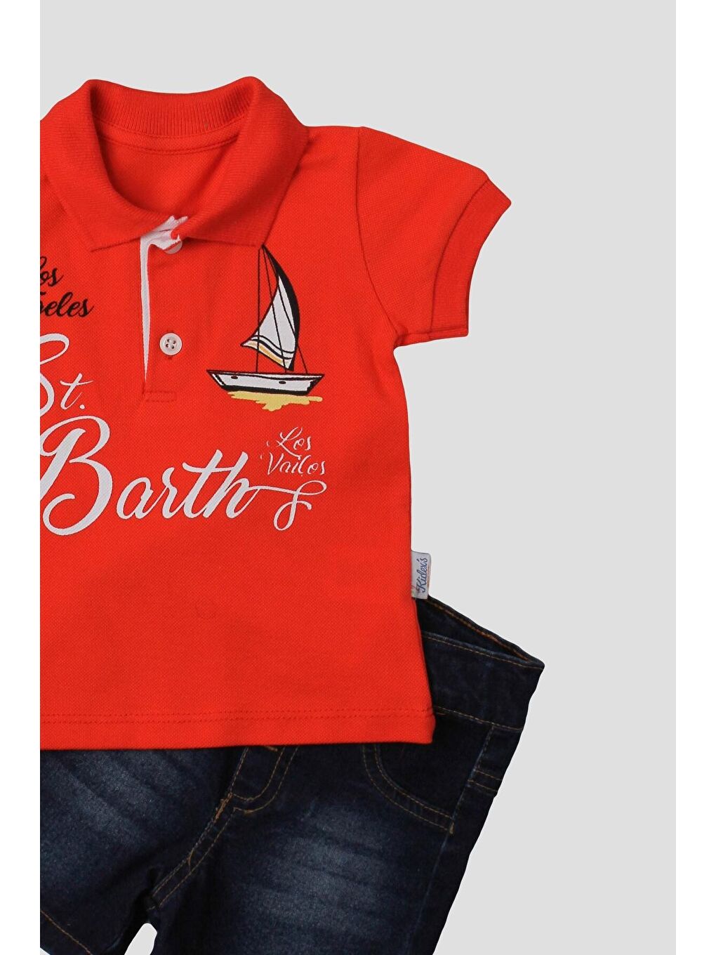 Turuncu Erkek bebek pamuklu polo takım pantolon üst ikili takım-2