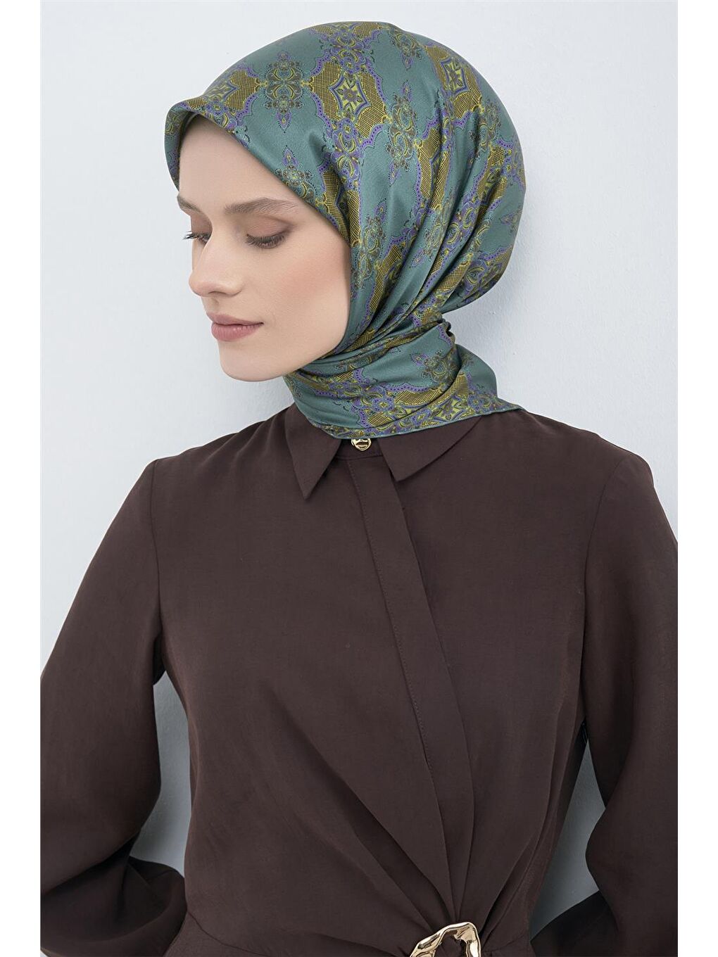 Yeşil Saf İpek Sura Eşarp 9522D 80-2