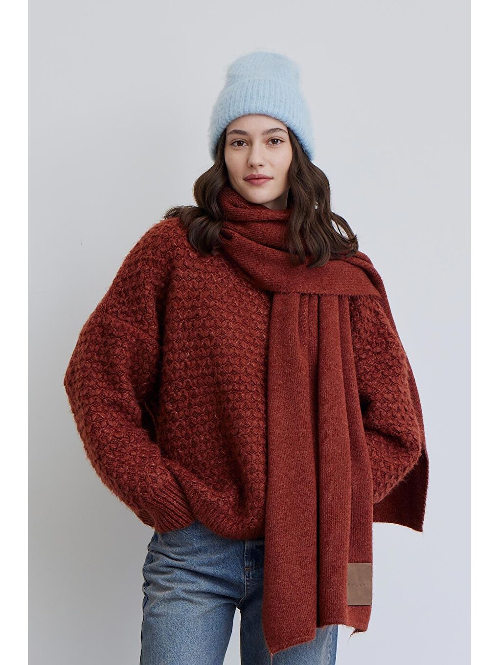 Kahverengi Cozy Yumuşak Dokulu Atkı Kiremit