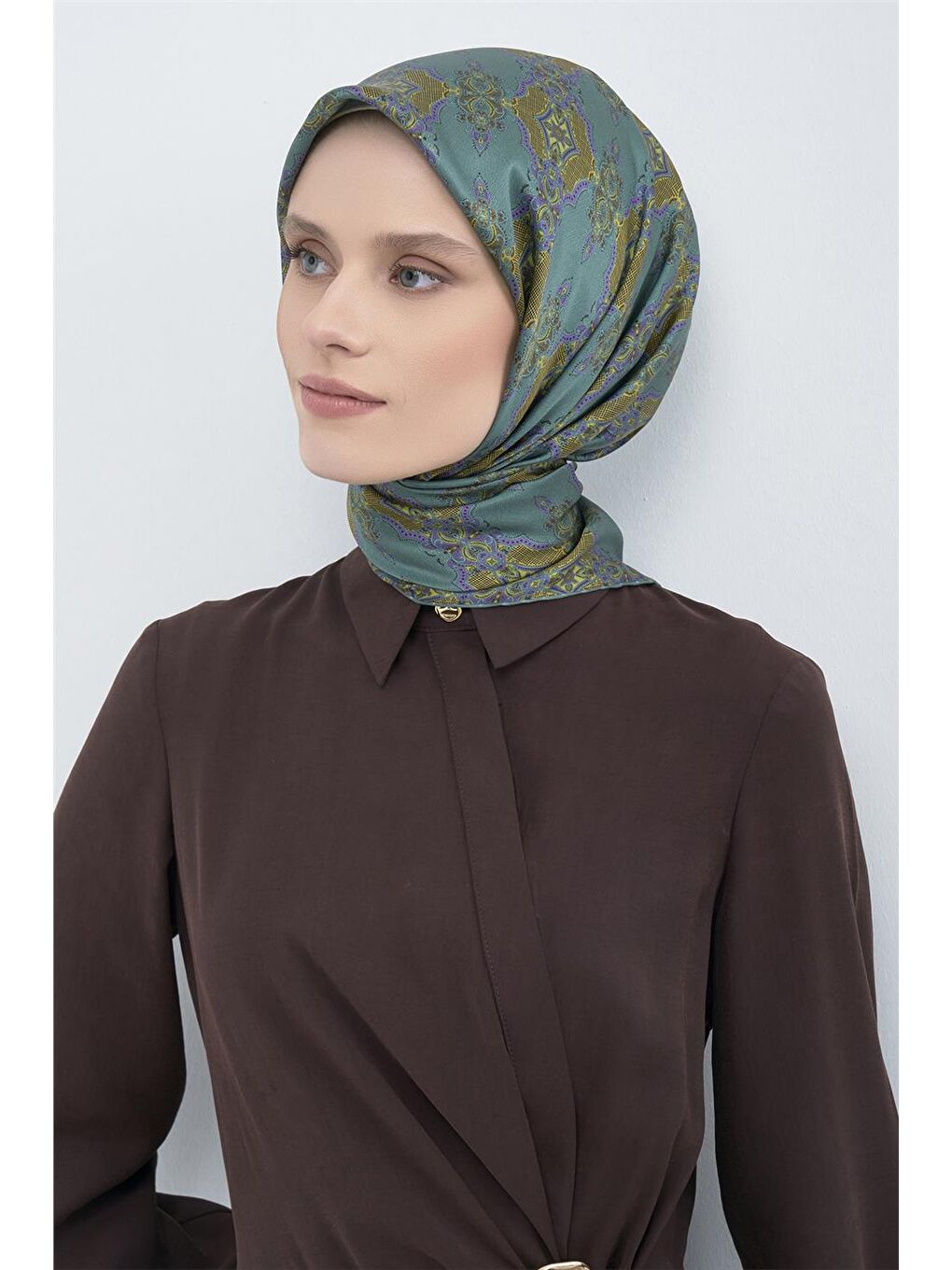 Yeşil Saf İpek Sura Eşarp 9522D 80-3