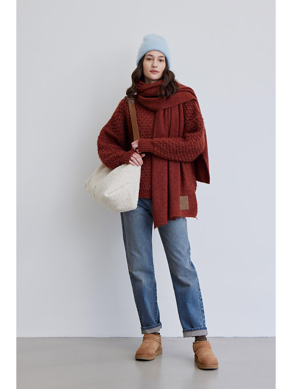 Kahverengi Cozy Yumuşak Dokulu Atkı Kiremit-1