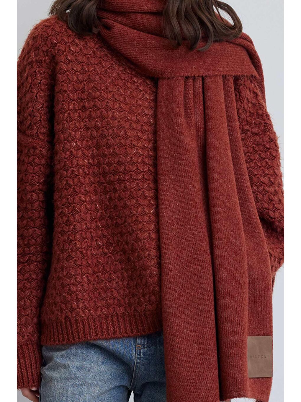 Kahverengi Cozy Yumuşak Dokulu Atkı Kiremit-2