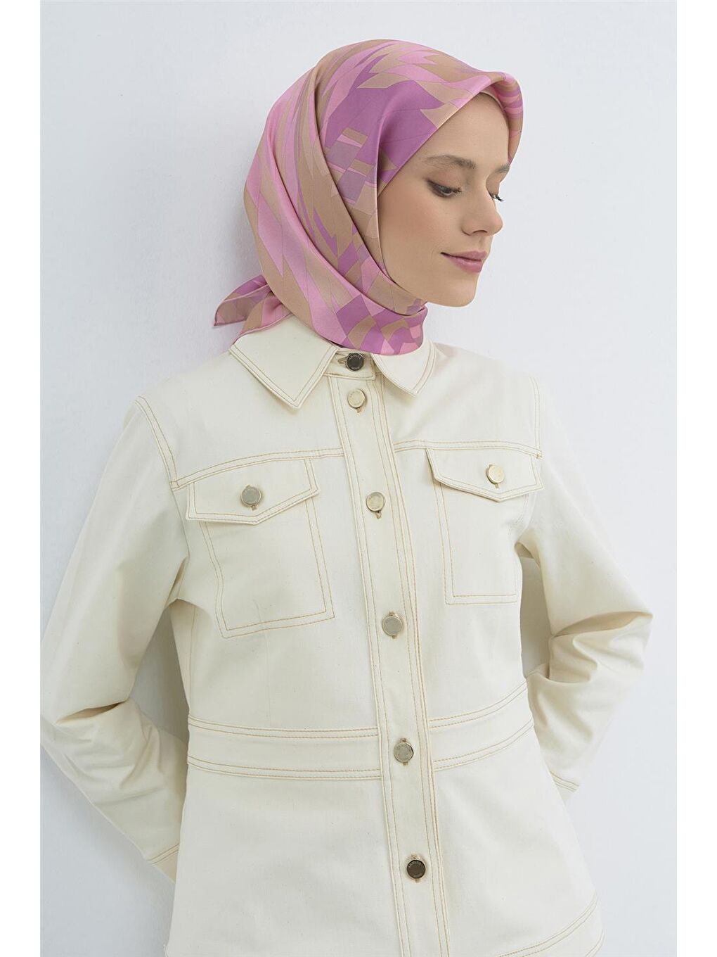 Pembe Saf İpek Sura Eşarp 9507D 58-1