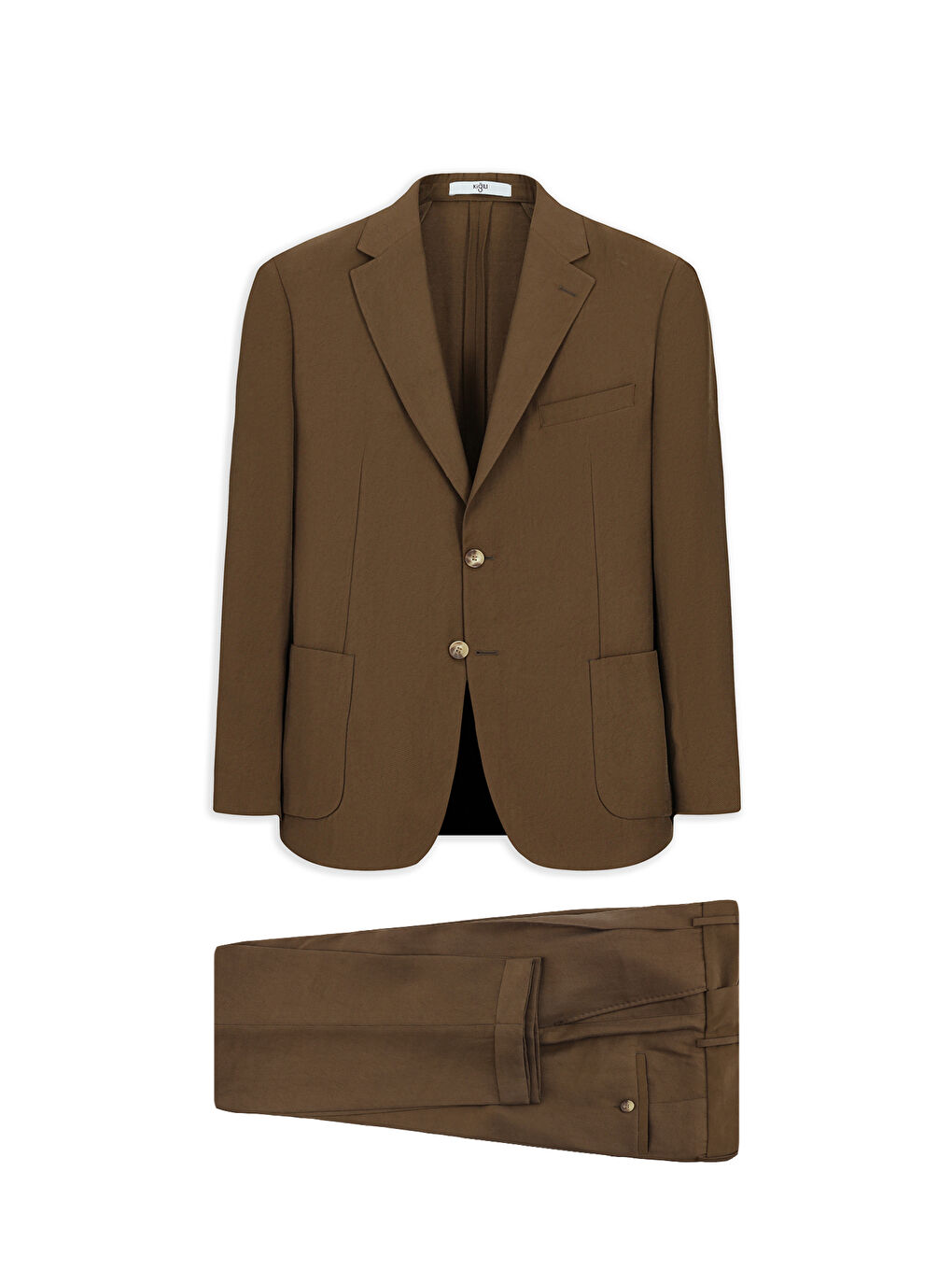 Kahverengi 7 Drop Slim Fit Dar Kesim Mono Yaka Toba Cep Beli Lastikli Desenli Modal Karışımlı Takım Elbise