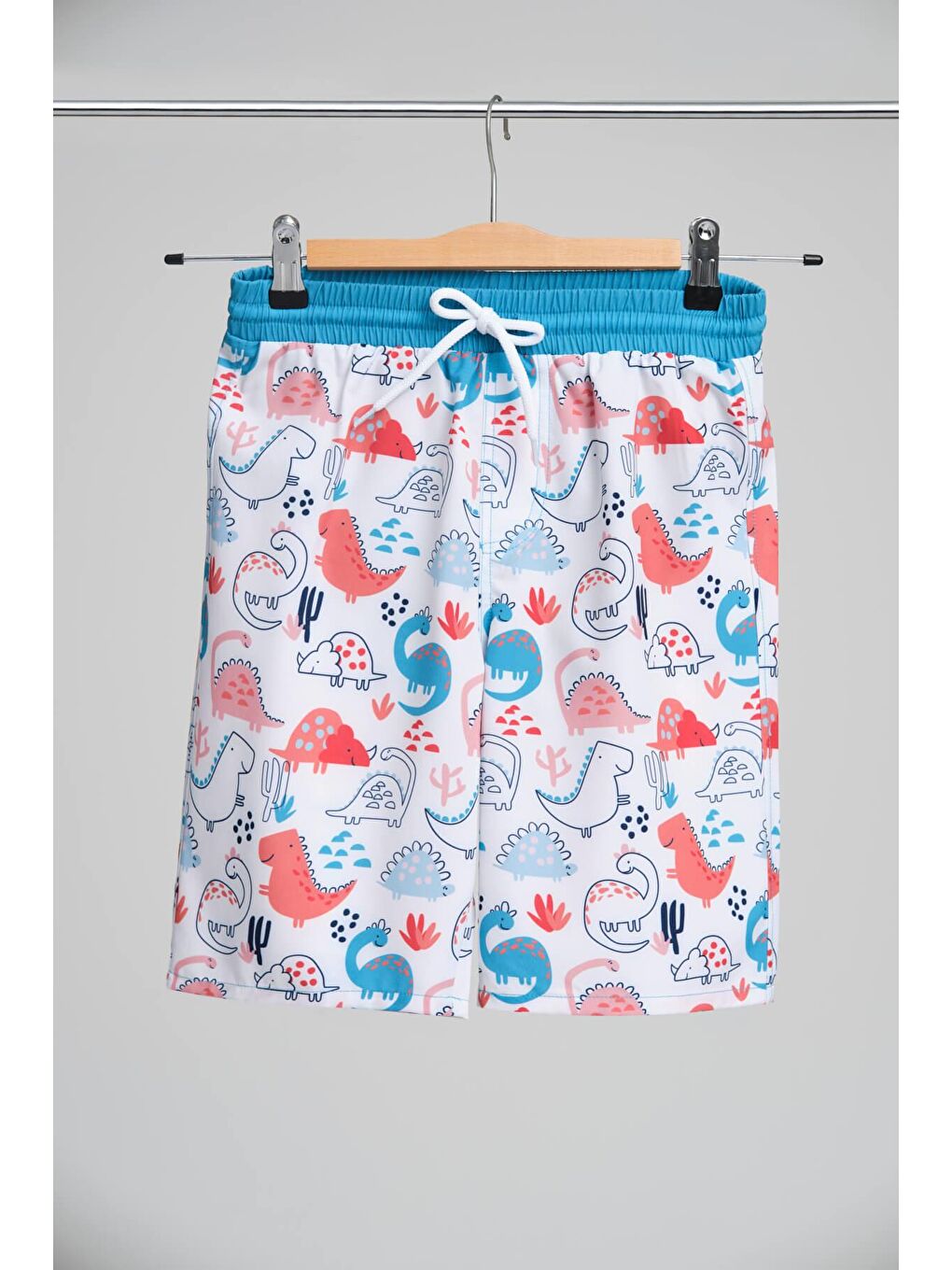 Dinozor Desenli Beyaz Erkek Çocuk Havuz Ve Deniz Şortu 2992