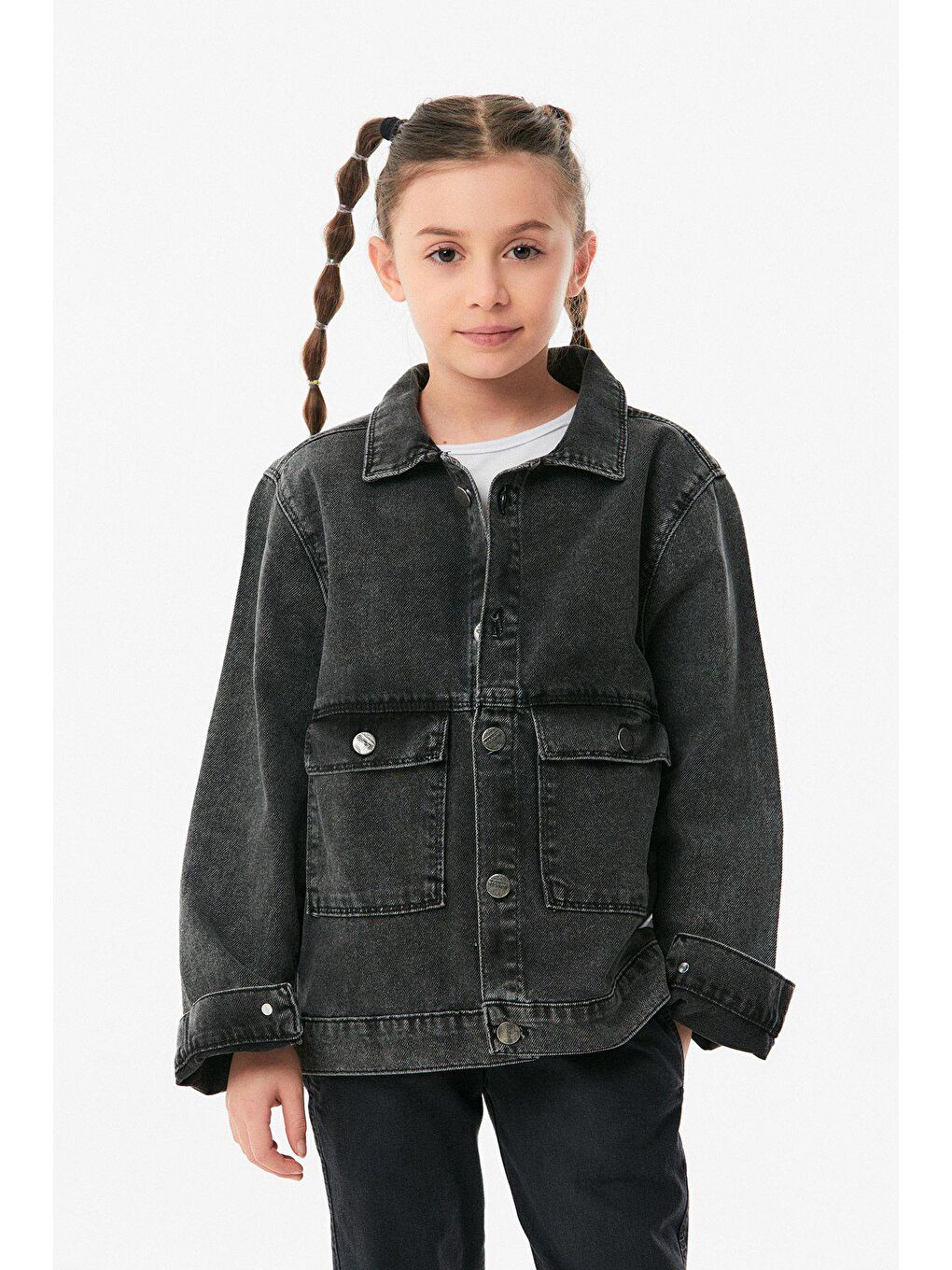 Antrasit Çift Cepli Kız Çocuk  Ceket