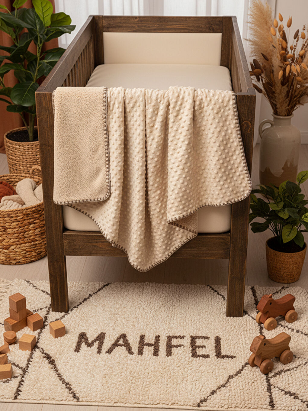 Kahverengi Welsoft Çift Katlı Nohutlu Bebek Battaniyesi Kahve-1