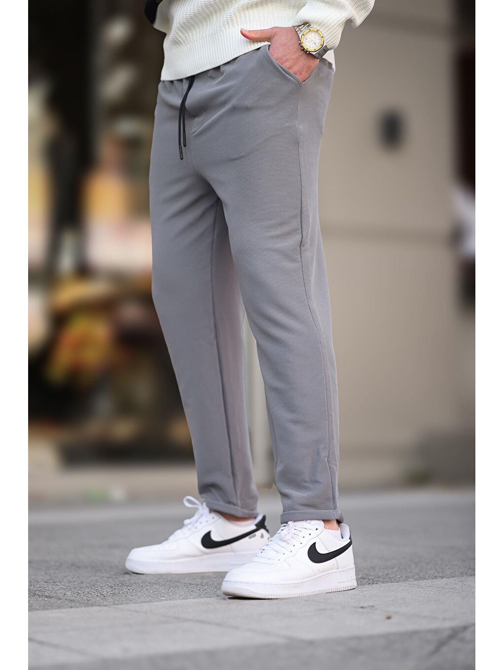 Gri Füme Basic Waffle Kumaş Erkek Pantolon 6509