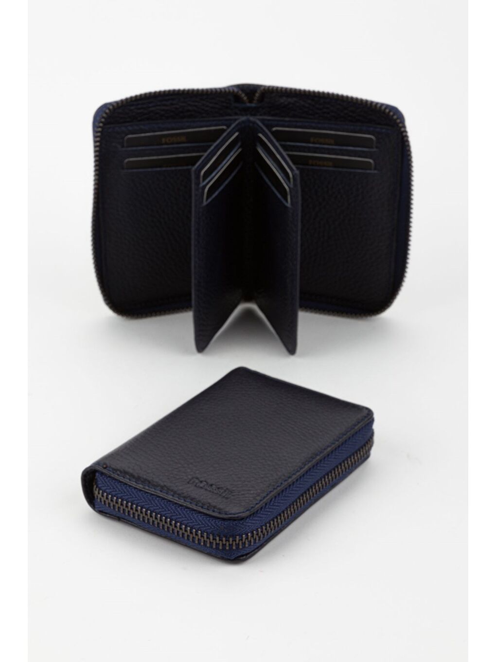 Kutulu Hakiki Deri Lacivert Fermuarlı El Portföyü Kartlık Cüzdan