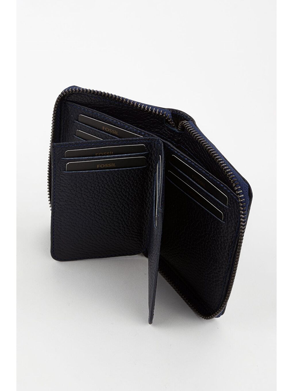 Kutulu Hakiki Deri Lacivert Fermuarlı El Portföyü Kartlık Cüzdan-1