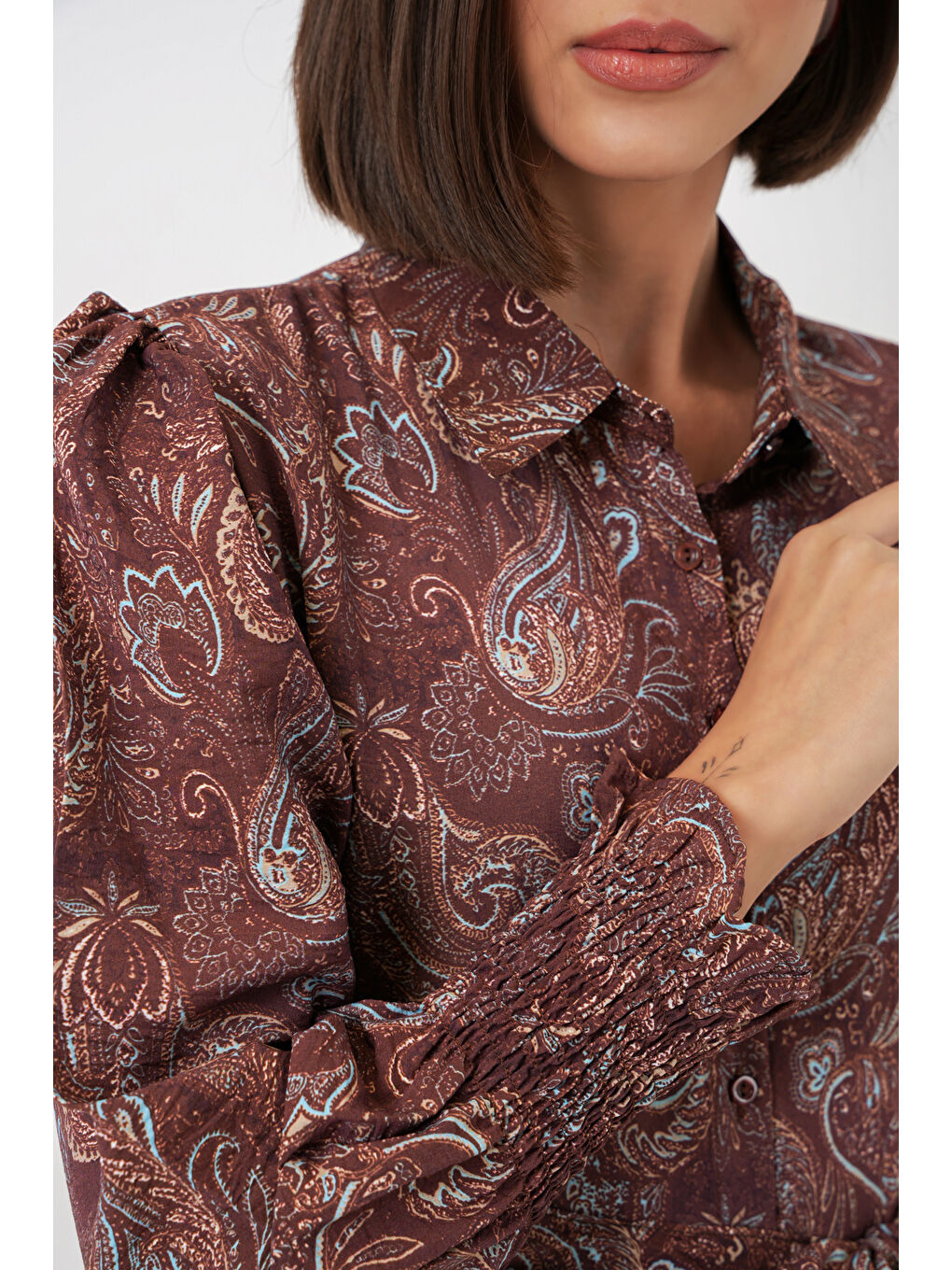 Kadın Kuşaklı Tesettür Elbise 2589 - Kahverengi-4