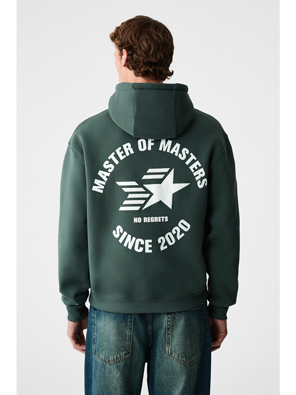 Blaıse Erkek Önü Ve Sırtı Baskılı Kapüşonlu Kordonlu Kanguru Cepli Regular Fit Yeşil Sweatshirt-5