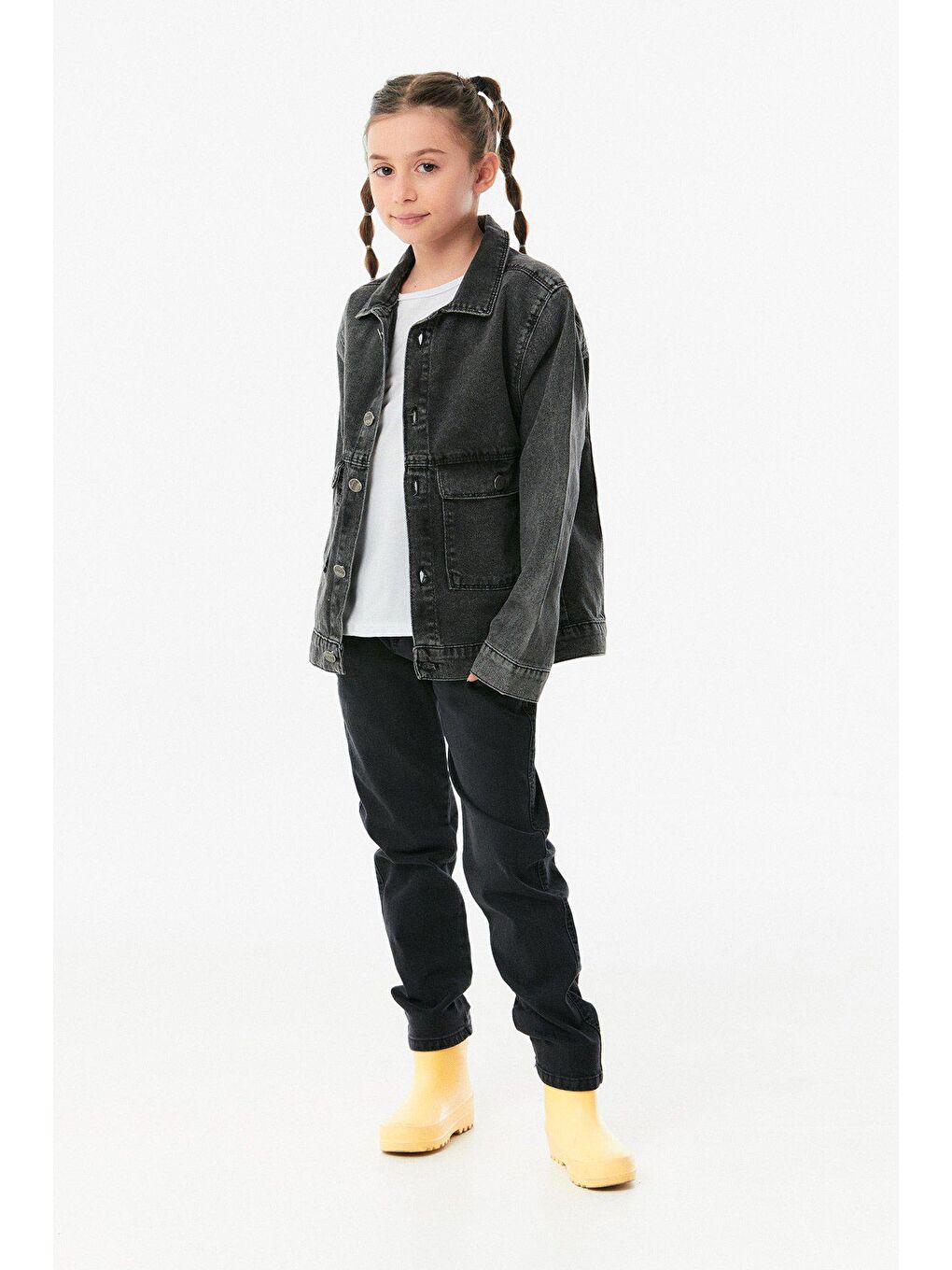 Antrasit Çift Cepli Kız Çocuk  Ceket-1