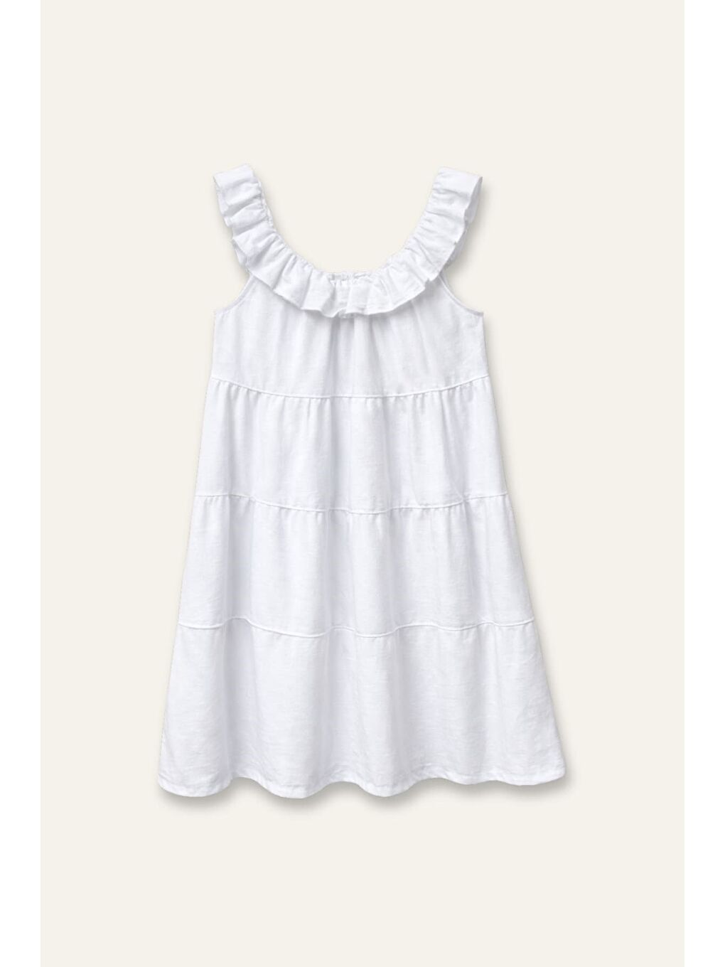 Kız Çocuk Volanlı Midi Elbise - Ekru-3