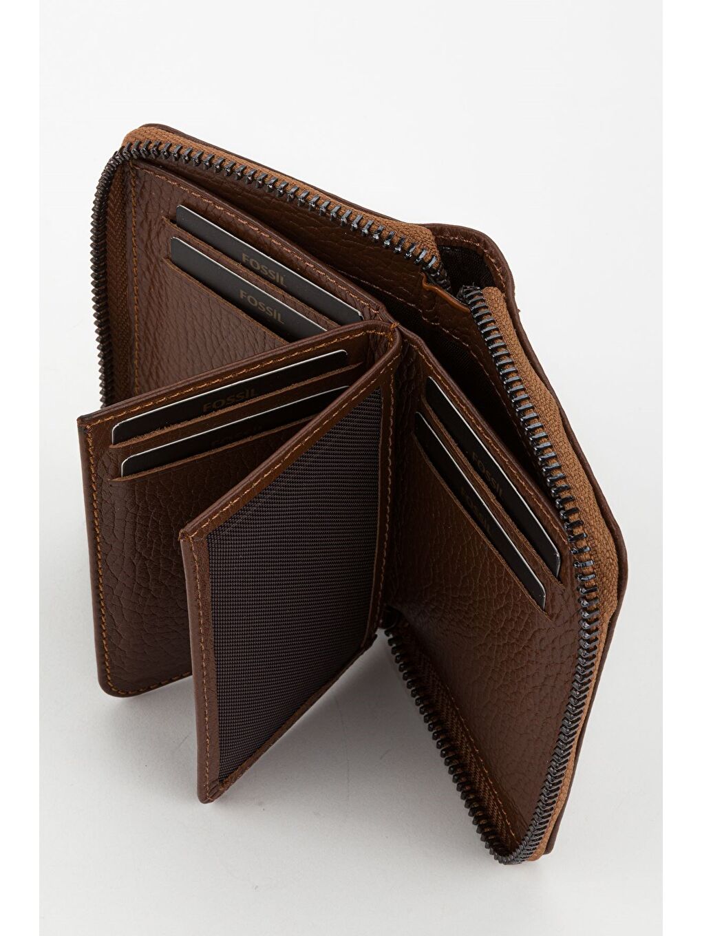 Kahverengi Kutulu Hakiki Deri Lacivert Fermuarlı El Portföyü Kartlık Cüzdan-1