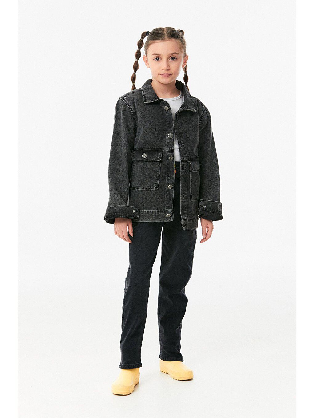 Antrasit Çift Cepli Kız Çocuk  Ceket-3
