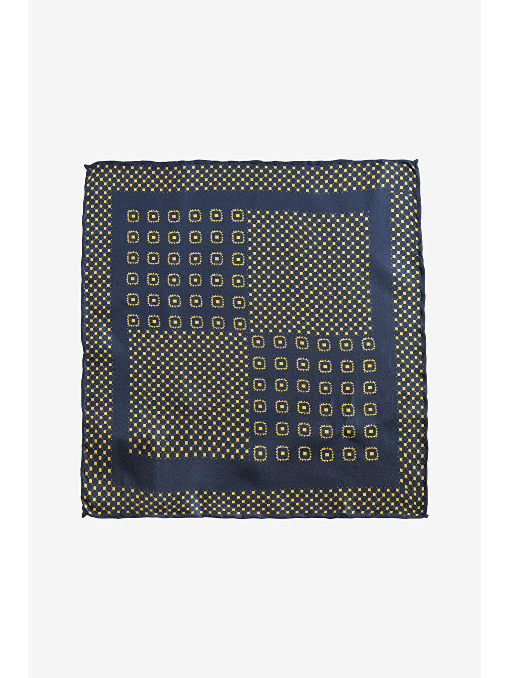 Erkek Lacivert-Sarı Desenli İpek Mendil-1