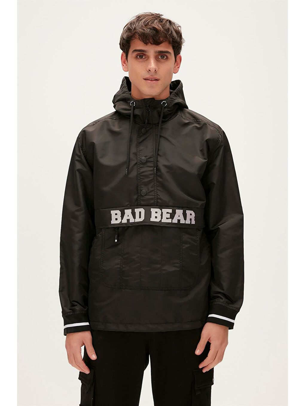 Bad Bear Siyah Hurricane Windbreaker Siyah Kanguru Cep Erkek Rüzgarlık