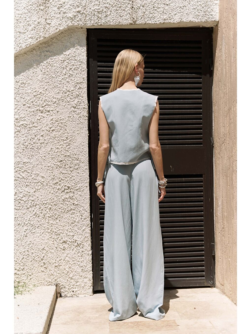 Shonas Bağcık Detay Mavi Yelek Pantolon Takım-3