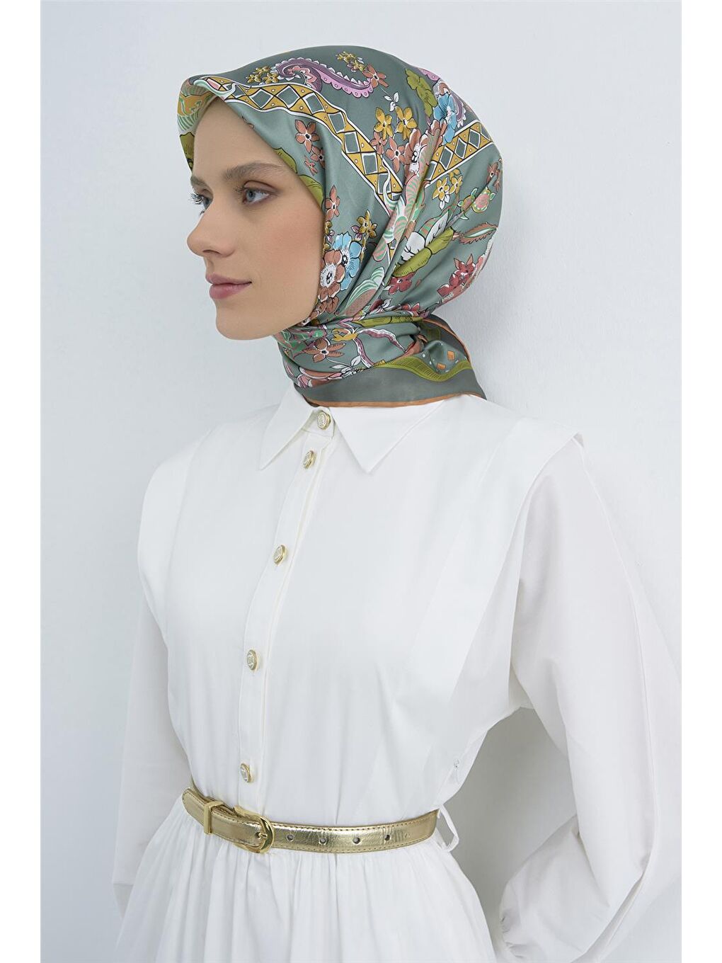 Yeşil Saf İpek Sura Eşarp 9535D 53-1