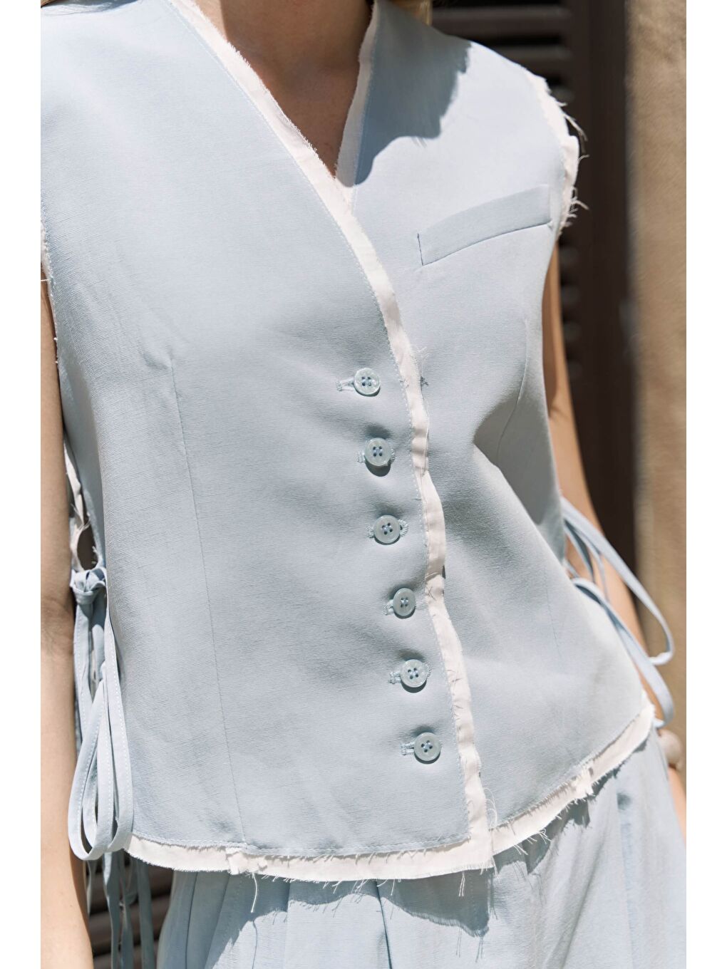 Shonas Bağcık Detay Mavi Yelek Pantolon Takım-5