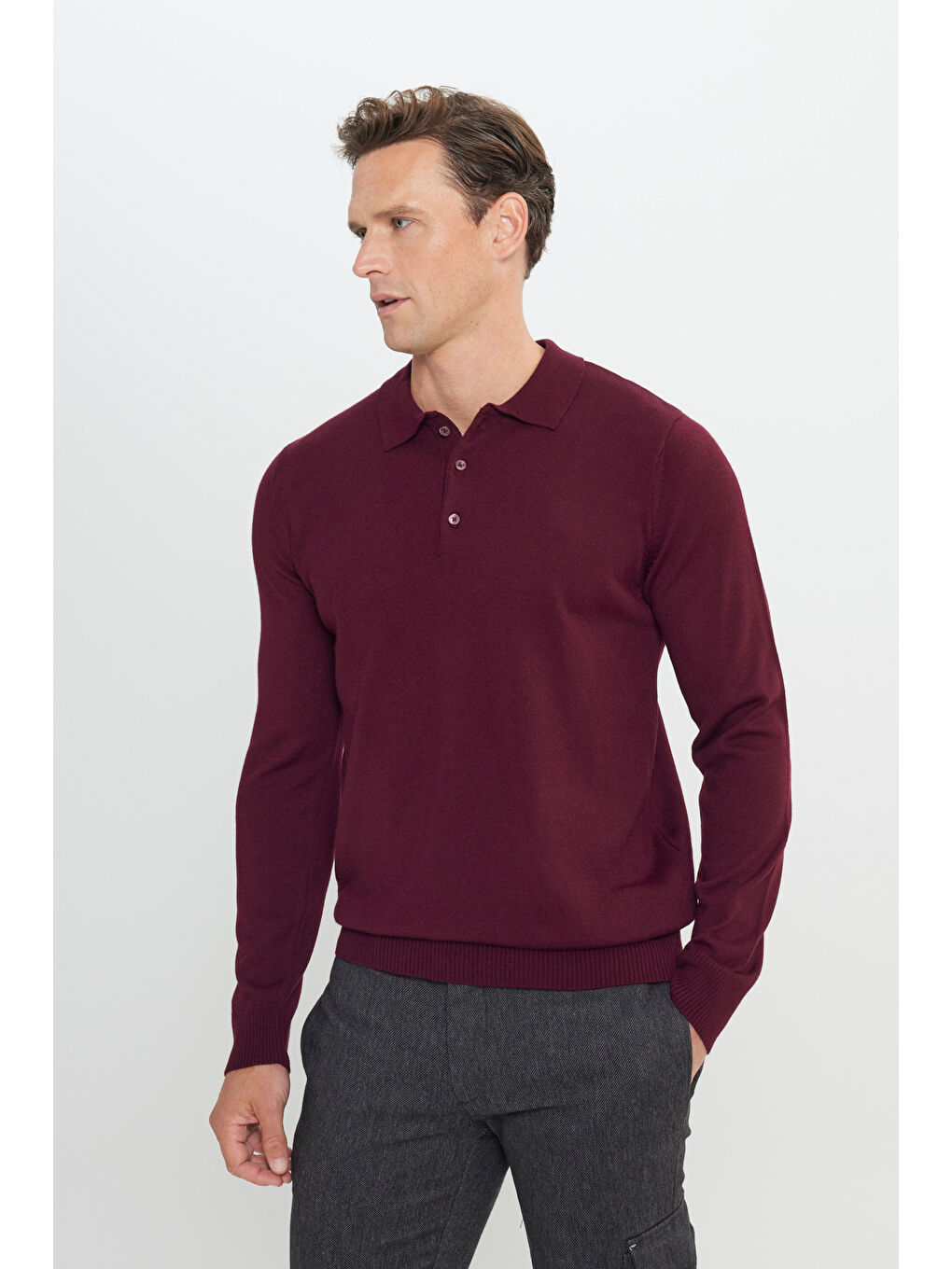 Erkek Bordo Tüylenme Yapmayan Anti Pilling Kumaş Standart Fit Polo Yaka Triko