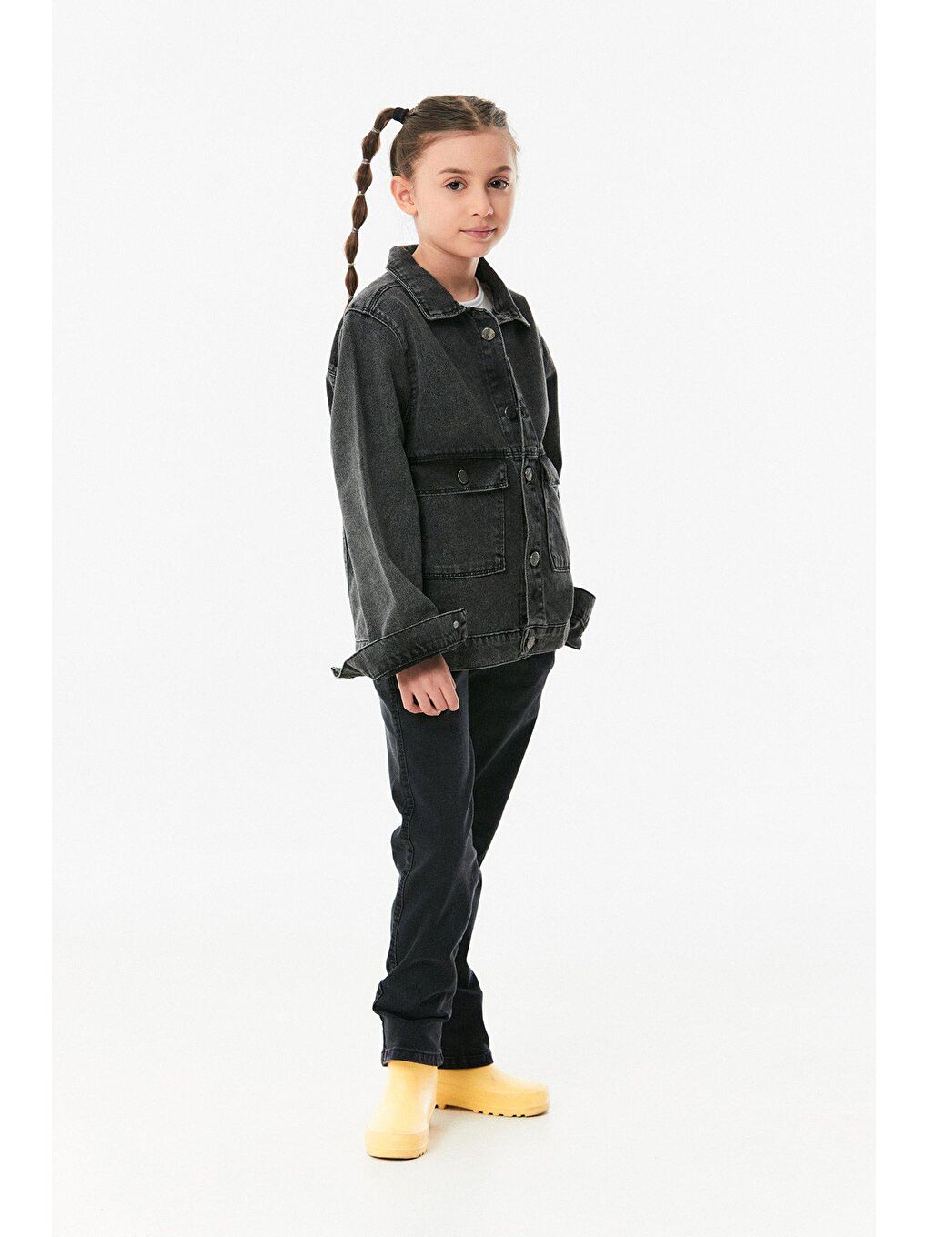 Antrasit Çift Cepli Kız Çocuk  Ceket-4