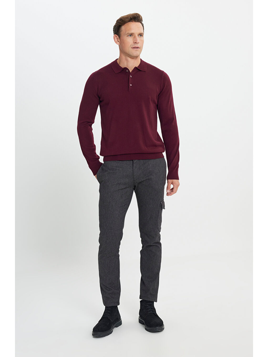 Erkek Bordo Tüylenme Yapmayan Anti Pilling Kumaş Standart Fit Polo Yaka Triko-1
