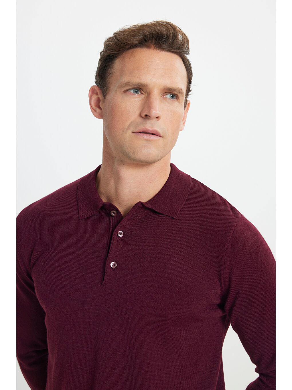 Erkek Bordo Tüylenme Yapmayan Anti Pilling Kumaş Standart Fit Polo Yaka Triko-3