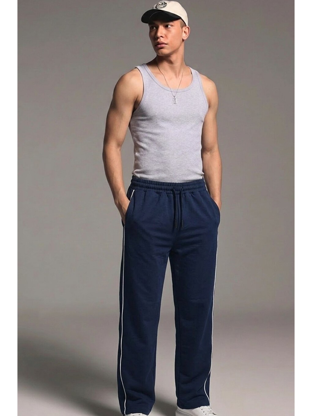 Erkek Beli Lastikli Lacivert Relaxed Eşofman Altı