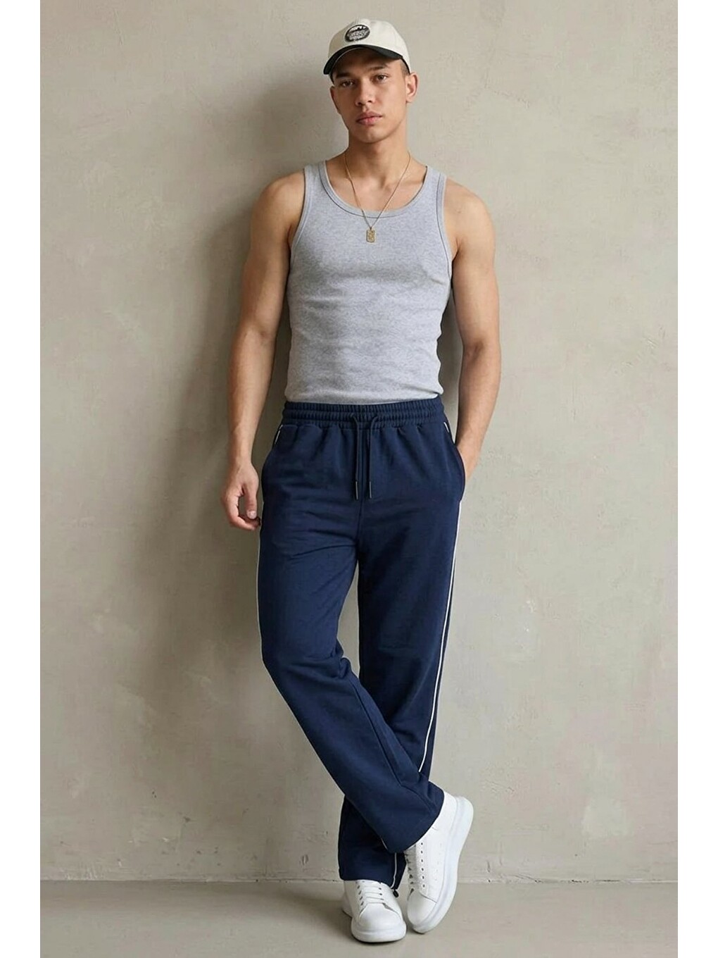 Erkek Beli Lastikli Lacivert Relaxed Eşofman Altı-3