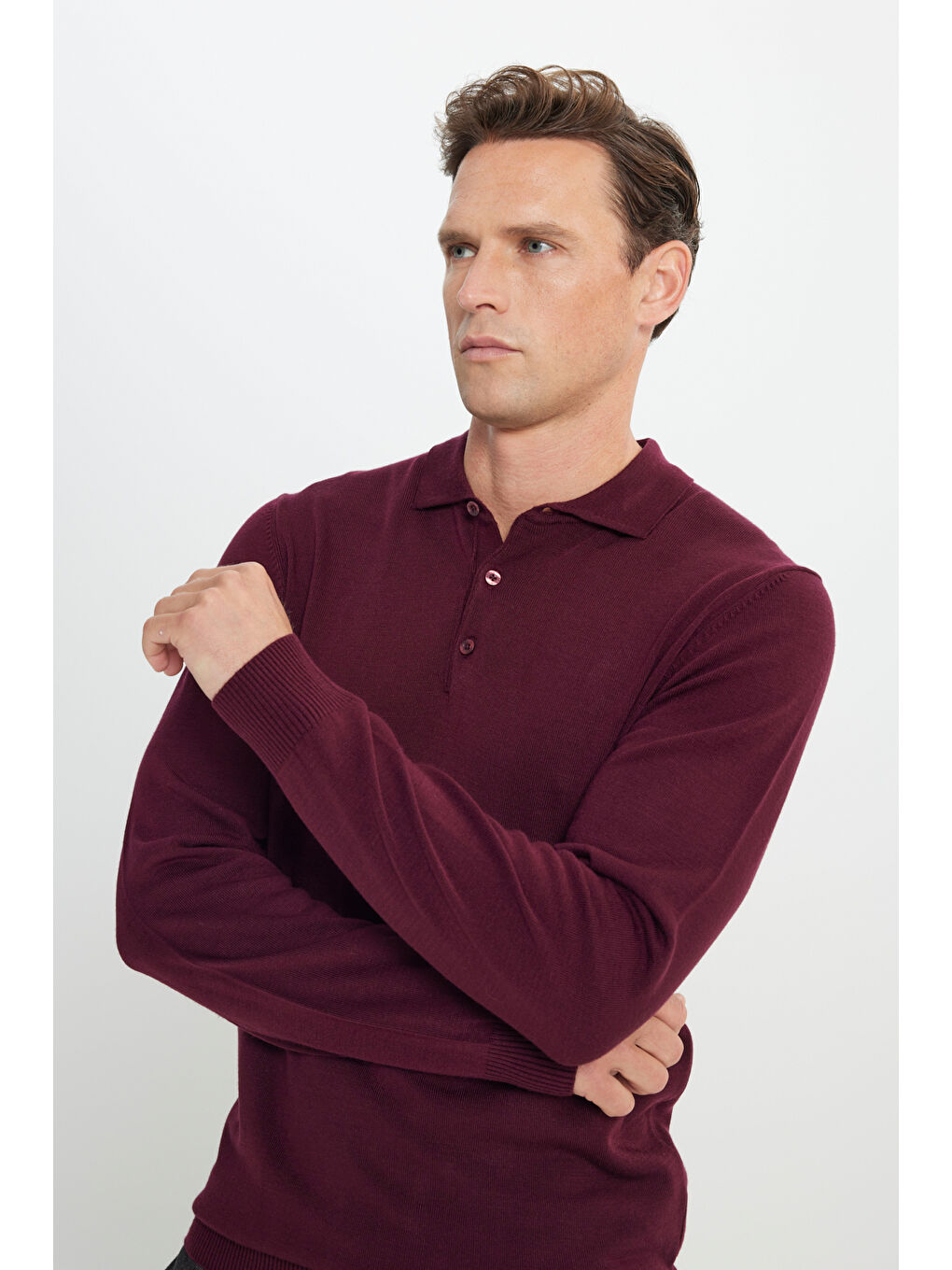 Erkek Bordo Tüylenme Yapmayan Anti Pilling Kumaş Standart Fit Polo Yaka Triko-4