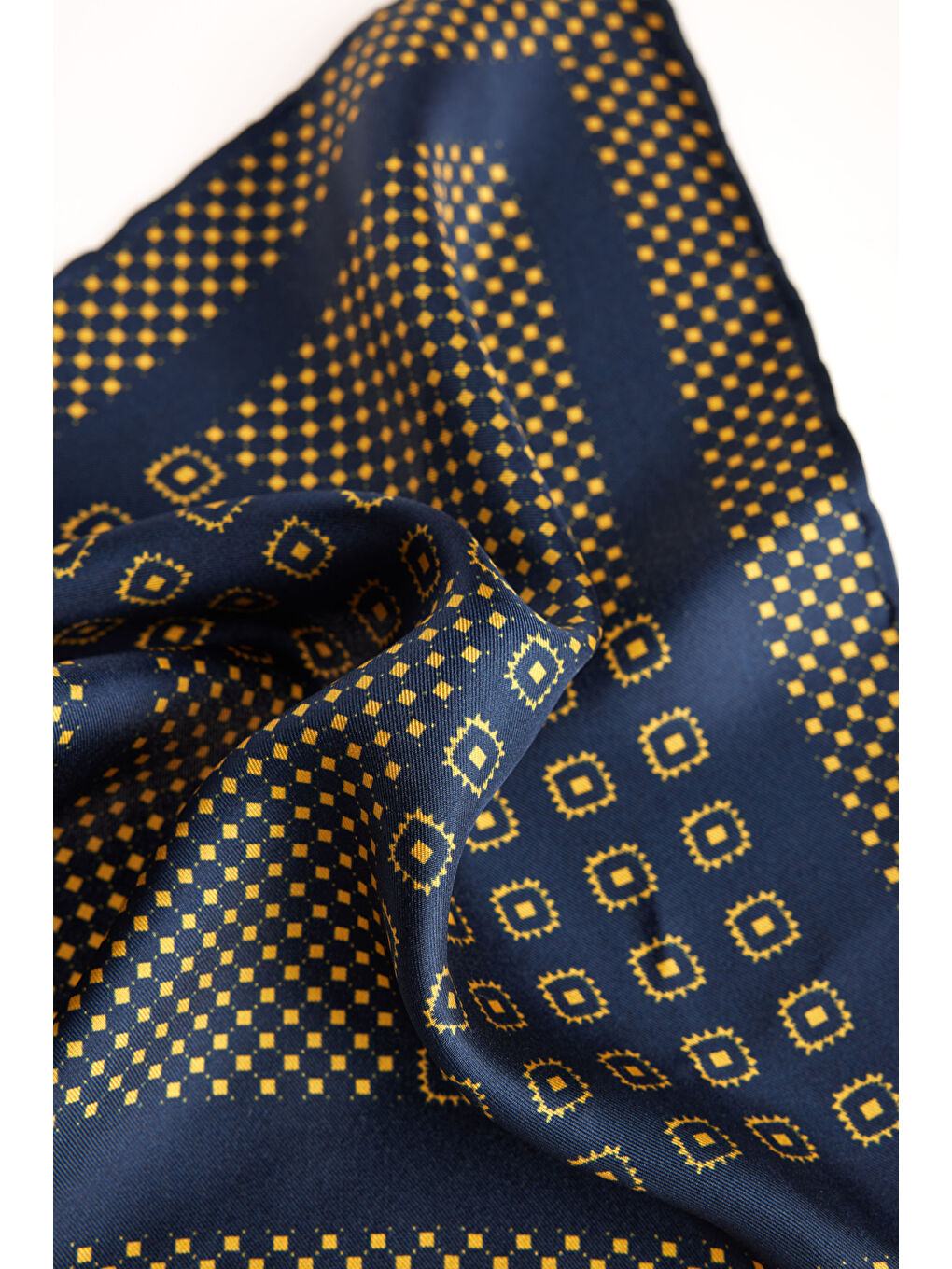 Erkek Lacivert-Sarı Desenli İpek Mendil-2