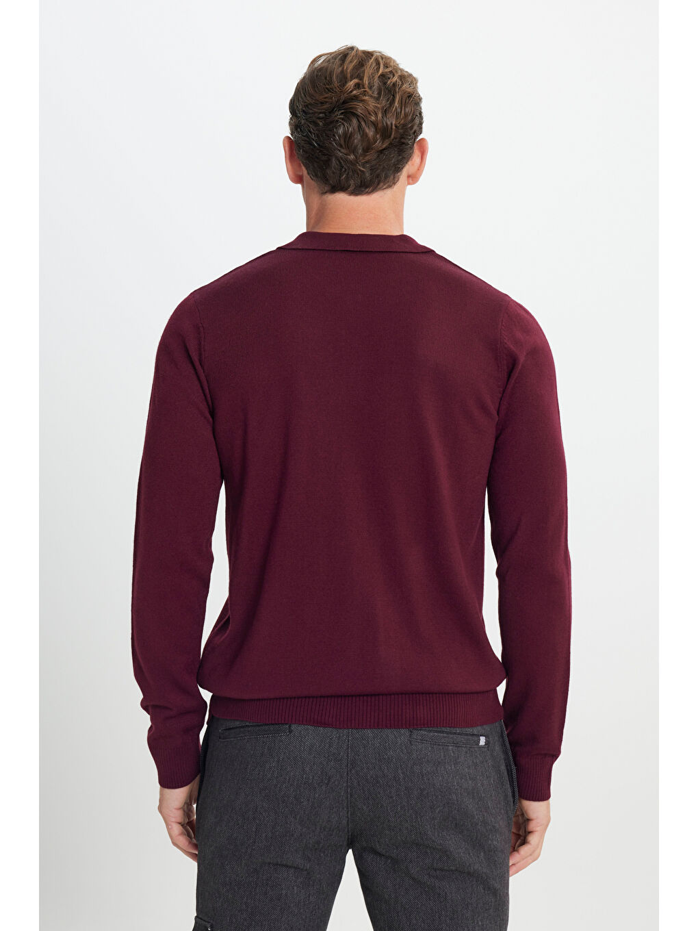 Erkek Bordo Tüylenme Yapmayan Anti Pilling Kumaş Standart Fit Polo Yaka Triko-6