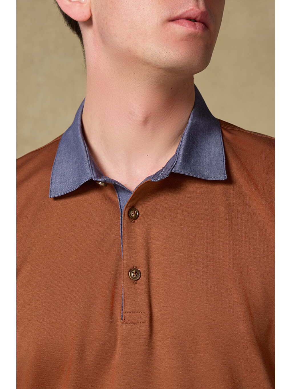 Kahverengi Bivo Merserize Pamuklu Modern Fit Kiremit Polo Yaka Erkek Düz Polo Shirt-2