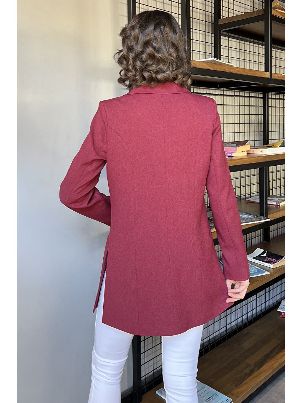Bordo Yan Yırtmaçlı Astarlı Kadın Blazer Ceket-2