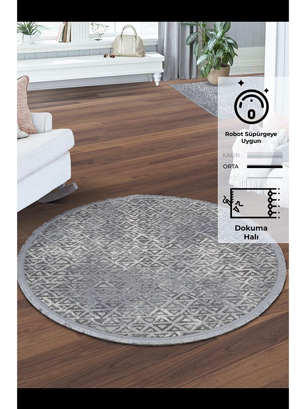 Gri Notta 1108 Yuvarlak Modern Halı-100x100 (Yuvarlak)-1