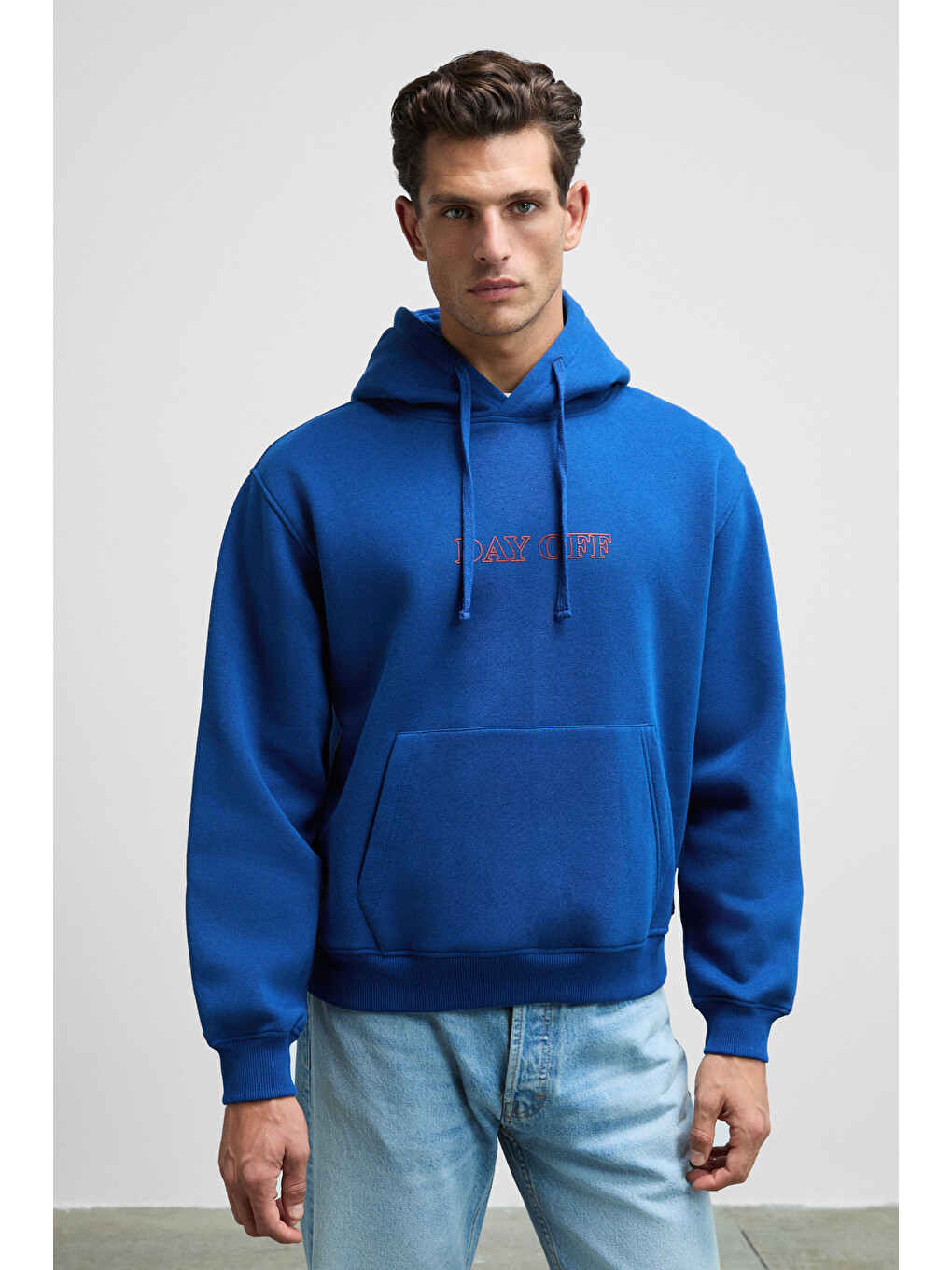 Blaıse Erkek Önü Ve Sırtı Baskılı Kapüşonlu Kordonlu Kanguru Cepli Regular Fit Mavi Sweatshirt