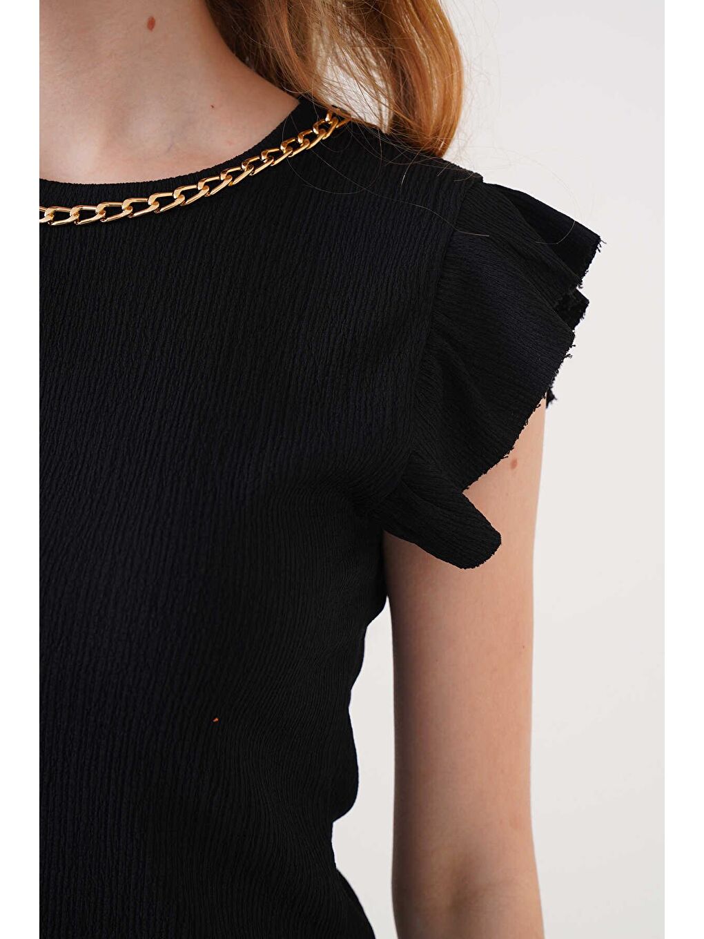 Siyah Kadın Zincir Detaylı Örme Bluz 0430-3
