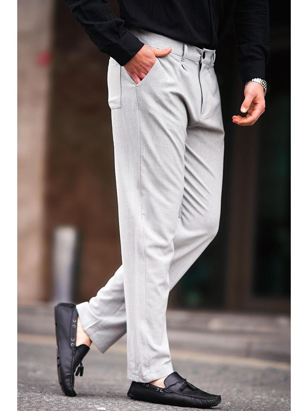 Gri Regular Fit Düz Kesim Yan Cepli Erkek Pantolon 6540-5