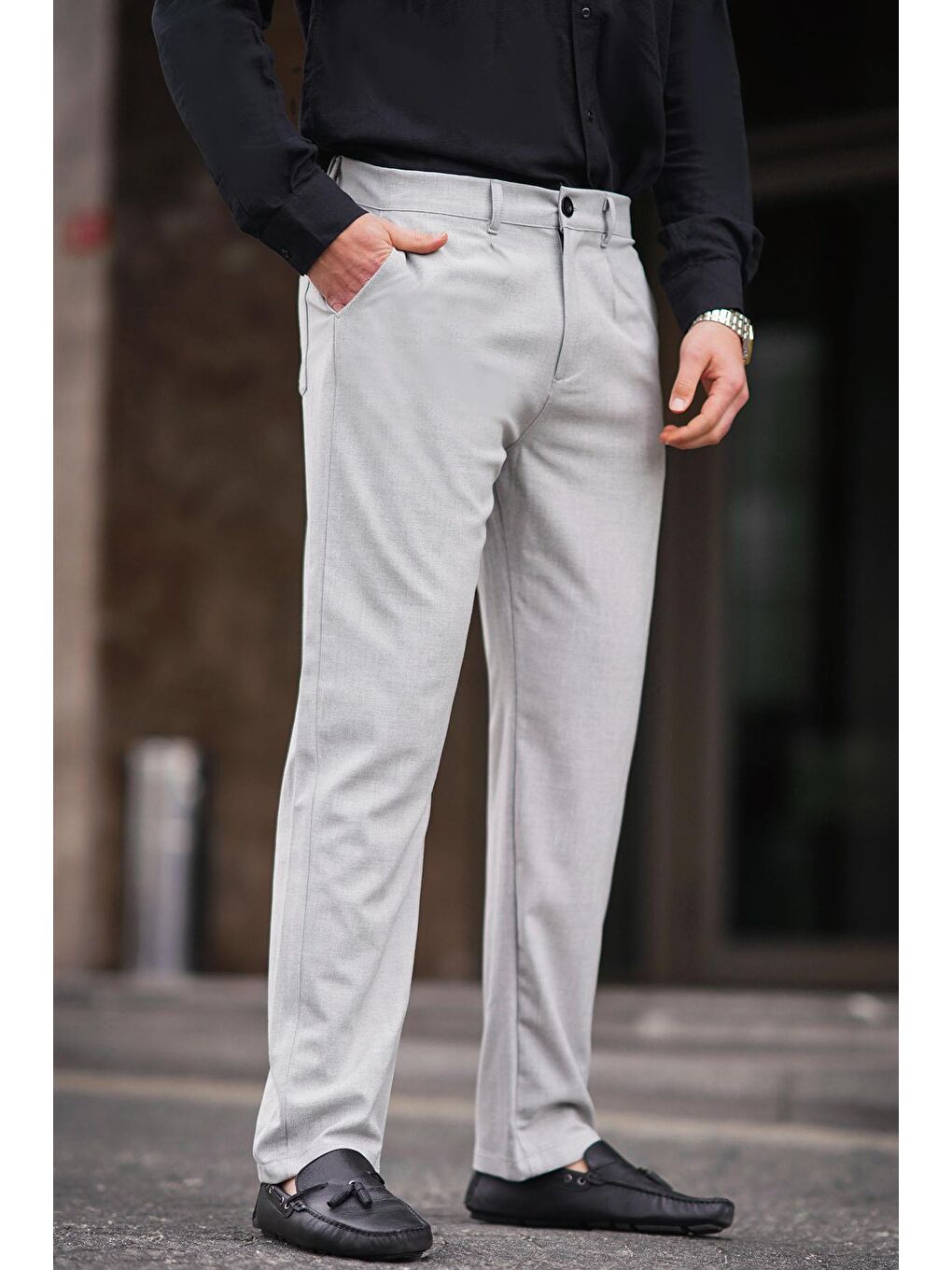 Gri Regular Fit Düz Kesim Yan Cepli Erkek Pantolon 6540-6
