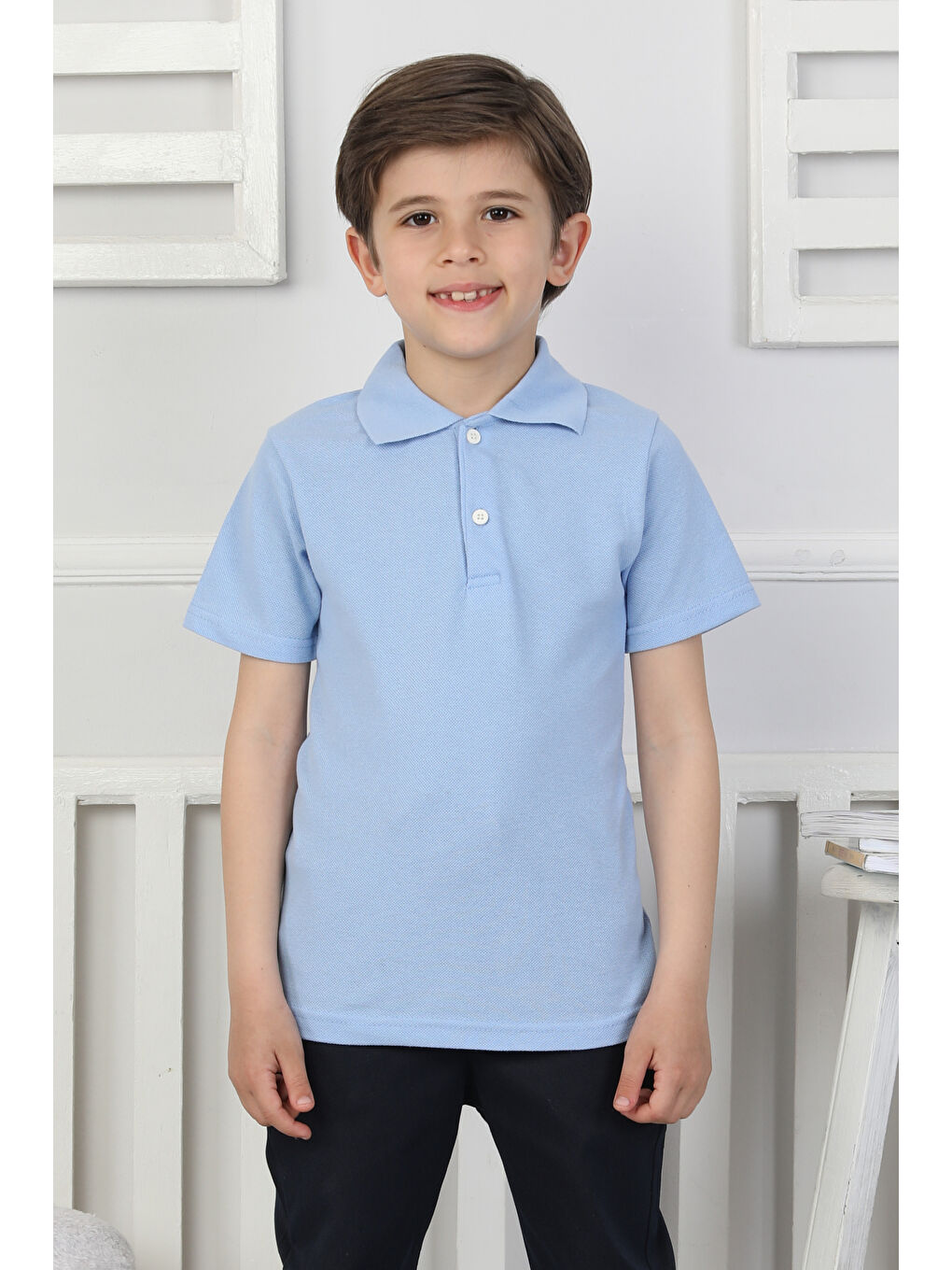 Mavi Erkek Çocuk %100 Pamuk Okul Tarz T-Shirt 5-13 Yaş 12273-2