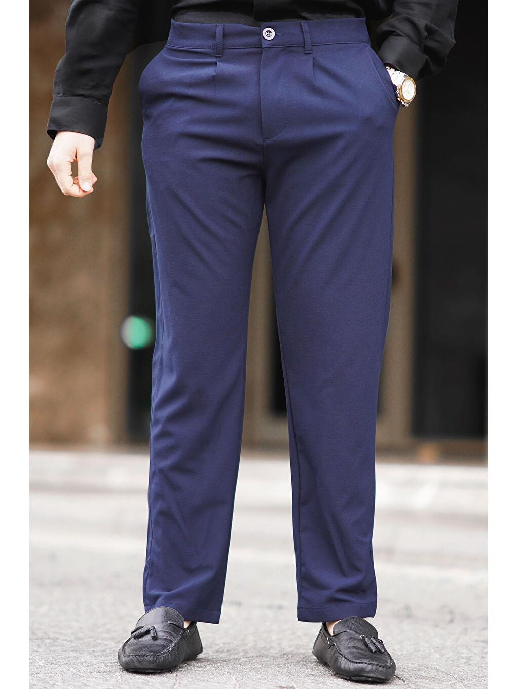 Lacivert Regular Fit Düz Kesim Yan Cepli Erkek Pantolon 6540-1