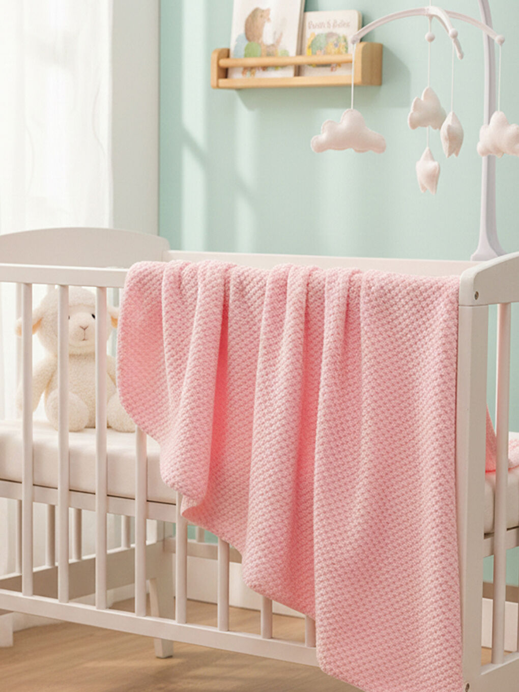 %100 Welsoft Jakarlı Bebek Battaniyesi Pembe