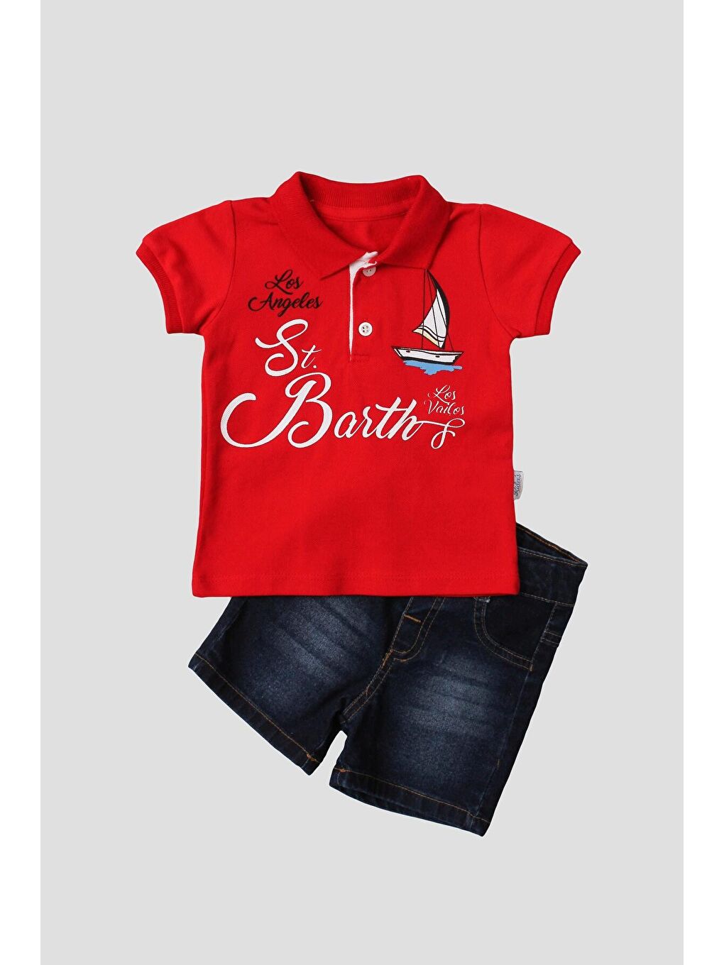 Kırmızı Erkek bebek pamuklu polo takım pantolon üst ikili takım